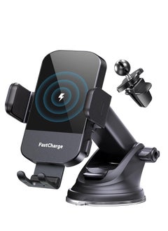 CHGeek CHGeek Wireless Car Charger, 15W Fast Charging Auto Clamping Car Charger Phone Mount Phone Holder fit for iPhone 15 14 13 12 11 Pro Max Xs, Samsung Galaxy S24 Ultra S23 S22 S21, S20, S10+, Black  - Image 1