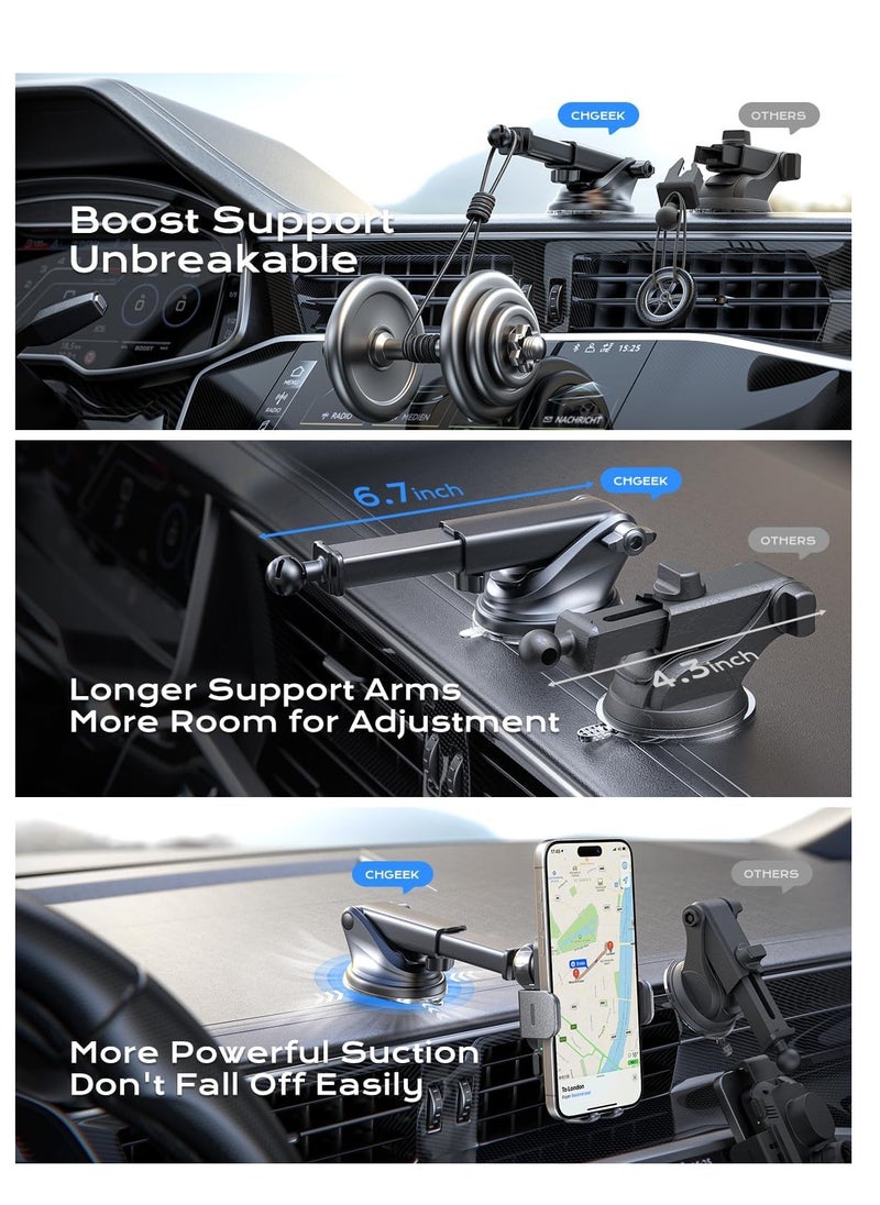 CHGeek CHGeek Wireless Car Charger, 15W Fast Charging Auto Clamping Car Charger Phone Mount Phone Holder fit for iPhone 15 14 13 12 11 Pro Max Xs, Samsung Galaxy S24 Ultra S23 S22 S21, S20, S10+, Black  - Image 5