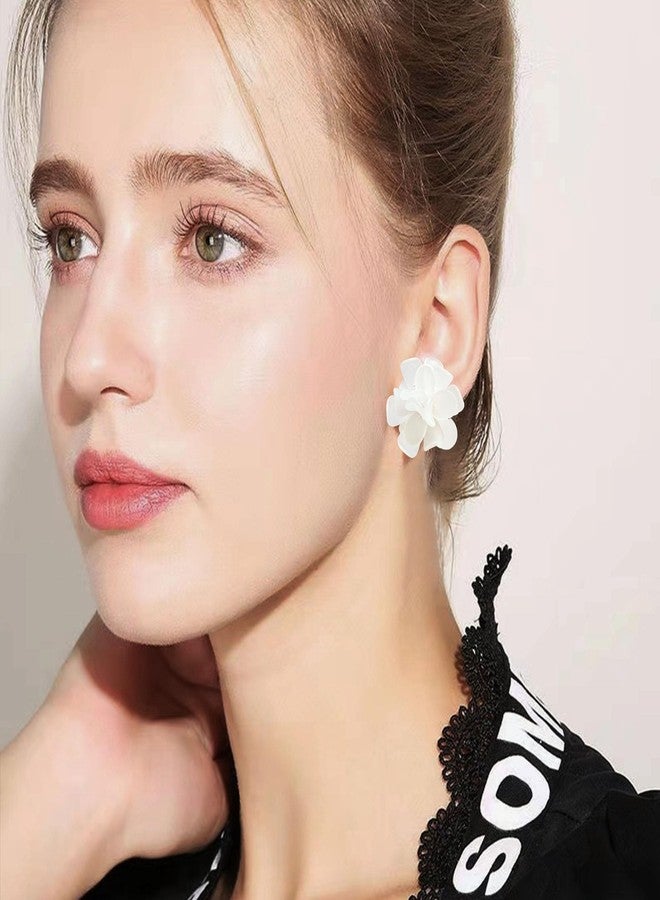 Anmpab Flower Cluster Earrings for Women Boho Statement Floral Bohemian Elegant Chic Dangle Unique Flower Earrings (White) - Image 2