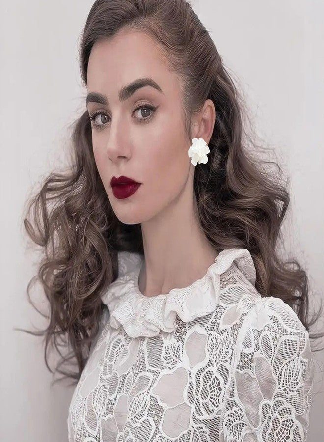 Anmpab Flower Cluster Earrings for Women Boho Statement Floral Bohemian Elegant Chic Dangle Unique Flower Earrings (White) - Image 3