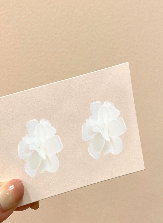 Anmpab Flower Cluster Earrings for Women Boho Statement Floral Bohemian Elegant Chic Dangle Unique Flower Earrings (White) - Image 5