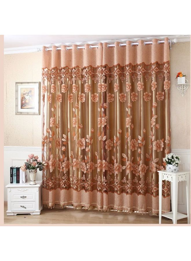 NIBEMINENT 2-Piece Floral Themed Window Curtain Set Brown/Pink 250x100cm - Image 1