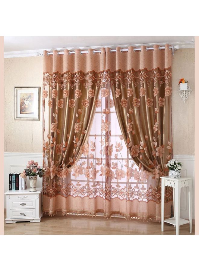 NIBEMINENT 2-Piece Floral Themed Window Curtain Set Brown/Pink 250x100cm - Image 2