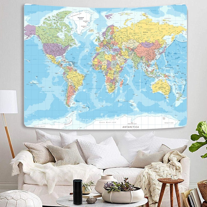 TOMOZ TOMOZ World Map Tapestry Wall Hanging for Kids Student World Map with Countries and Major Cities Tapestries Educational Tapestry for Bedroom Living Room Dorm Home Decoration 40 x 28Inch 