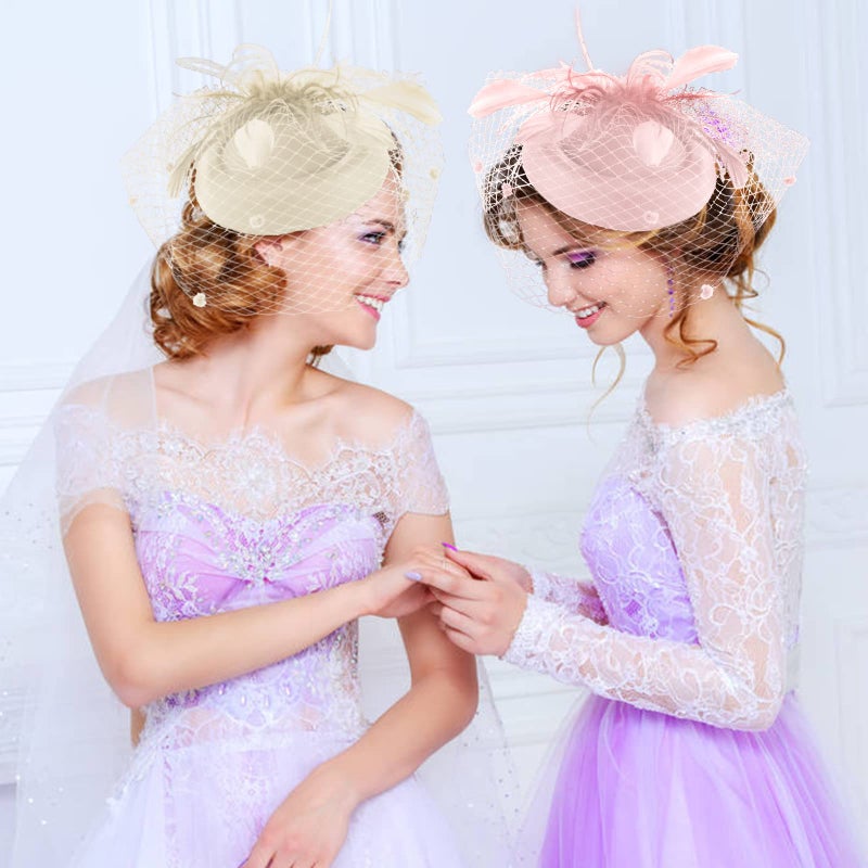 Ibeauti Women's Fascinator Hat & Gloves Set - Beige (01 Beige-Gloves) - Image 5