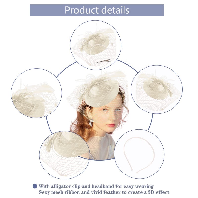 Ibeauti Women's Fascinator Hat & Gloves Set - Beige (01 Beige-Gloves) - Image 2