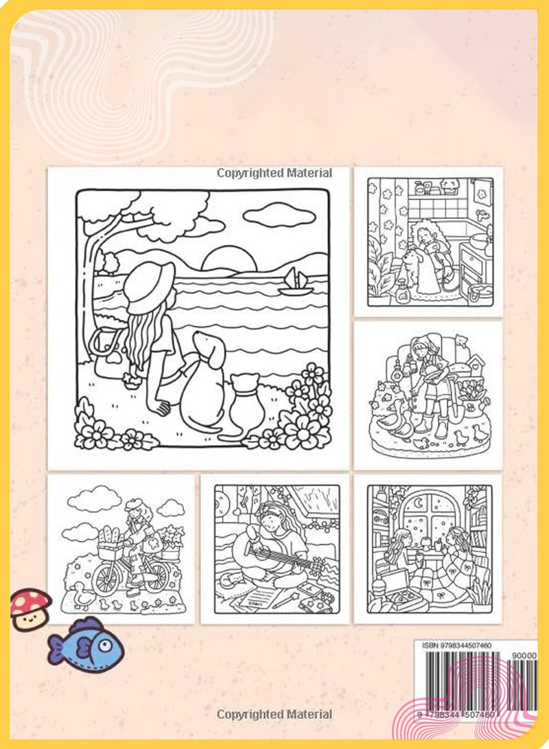 She&Little Girl Moments Coloring Book, 40 Pages, Cozy Spaces Series, Hand Drawn Daily Life Scenes, Single Sided, Travel Friendly - Image 2