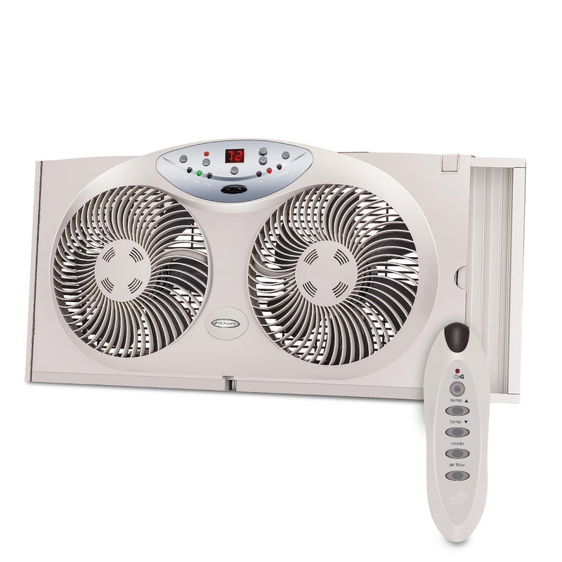 Bionaire Window Fan with Reversible Airflow Blades â€“ 3-Speed Settings, Programmable Thermostat, LED Display, Remote Control, Fits 24â€“36" Windows, No Assembly Required - Image 1