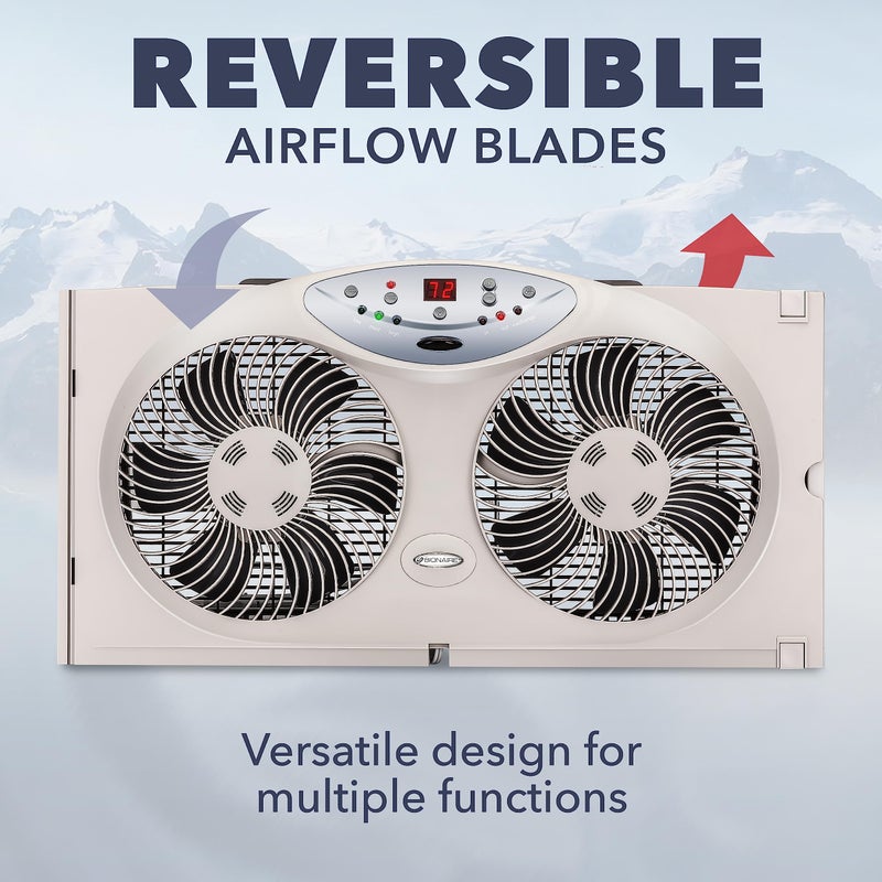 Bionaire Window Fan with Reversible Airflow Blades â€“ 3-Speed Settings, Programmable Thermostat, LED Display, Remote Control, Fits 24â€“36" Windows, No Assembly Required - Image 2