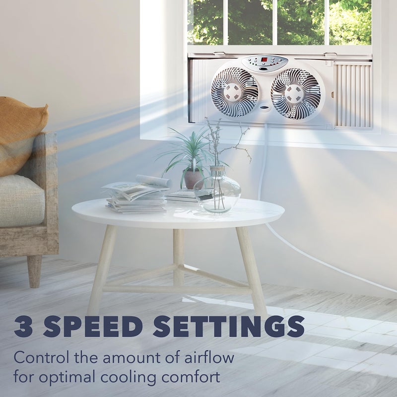 Bionaire Window Fan with Reversible Airflow Blades â€“ 3-Speed Settings, Programmable Thermostat, LED Display, Remote Control, Fits 24â€“36" Windows, No Assembly Required - Image 3