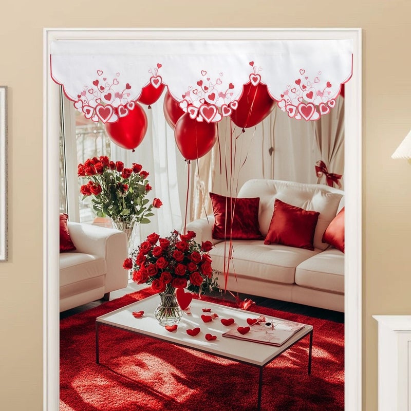 Romantic Love Heart Embroidered Kitchen Curtain Valance Handmade Hollow Rod Pocket Window Decor 59x17 Inch - Image 2