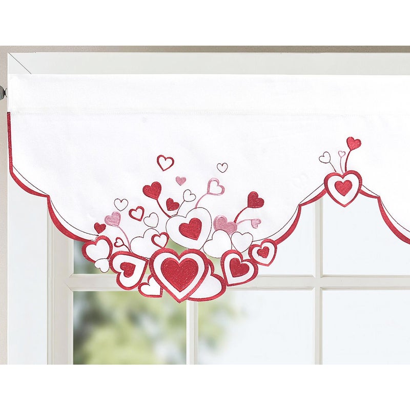 Romantic Love Heart Embroidered Kitchen Curtain Valance Handmade Hollow Rod Pocket Window Decor 59x17 Inch - Image 3