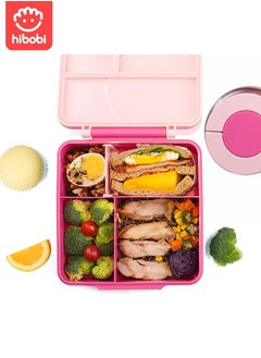 hibobi Portable Kids Lunch Box with Food Grade Stainless Steel, 3-Compartment Large Storage Space and 1 Extra Rice Bowl, Leak proof, Microwave, Dishwasher, Freezer Safe, Bpa-Free, Pink  - Image 2
