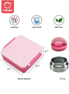 hibobi Portable Kids Lunch Box with Food Grade Stainless Steel, 3-Compartment Large Storage Space and 1 Extra Rice Bowl, Leak proof, Microwave, Dishwasher, Freezer Safe, Bpa-Free, Pink  - Image 5