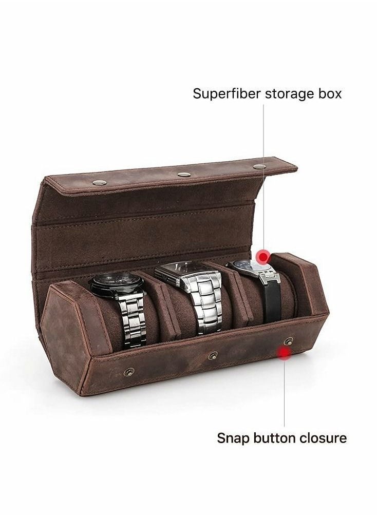Y&D - SYOSI Watch Roll Case for 3 Watches, Handmade Genuine Leather Hexagon Travel Organizer, Watches Protective Storage Box - Image 1