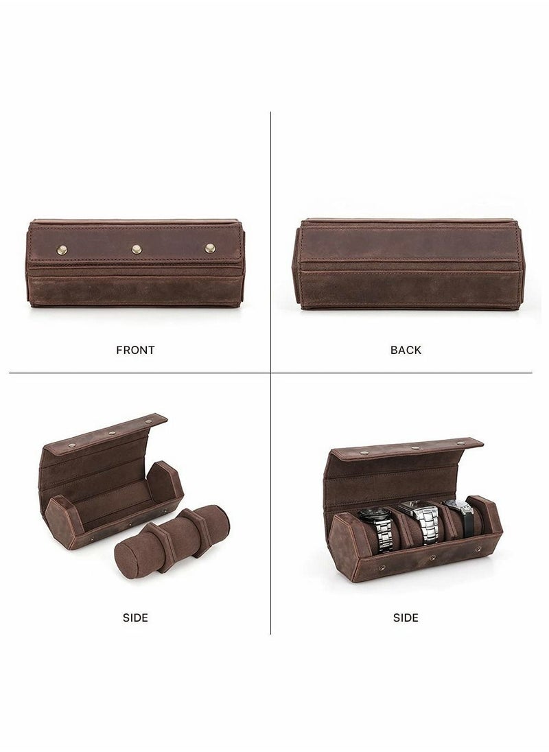 Y&D - SYOSI Watch Roll Case for 3 Watches, Handmade Genuine Leather Hexagon Travel Organizer, Watches Protective Storage Box - Image 1