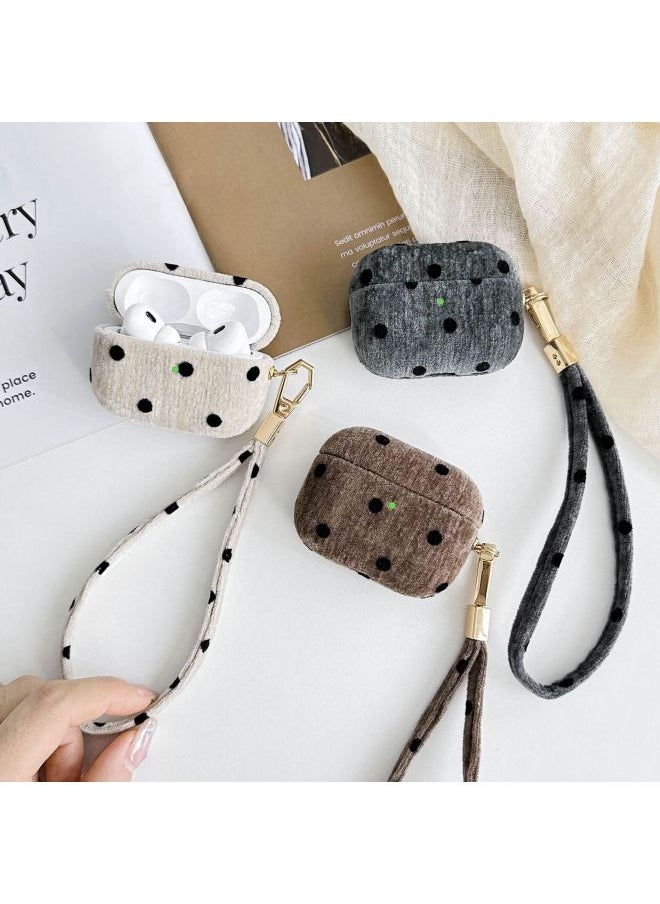Generic - Suitable For AppleAirpods Pro2 Protective Cover Cloth Ripple Point Fine Velvet 4 Generation Bluetooth Headset Protective Cover Hard-Color:White Spots + Accessories Lanyard-Model:AirPods Pro - Image 1