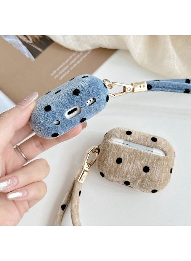 Generic - Suitable For AppleAirpods Pro2 Protective Cover Cloth Ripple Point Fine Velvet 4 Generation Bluetooth Headset Protective Cover Hard-Color:White Spots + Accessories Lanyard-Model:AirPods Pro - Image 1
