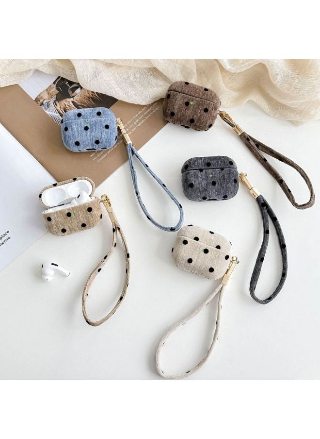 Generic - Suitable For AppleAirpods Pro2 Protective Cover Cloth Ripple Point Fine Velvet 4 Generation Bluetooth Headset Protective Cover Hard-Color:White Spots + Accessories Lanyard-Model:AirPods Pro - Image 1