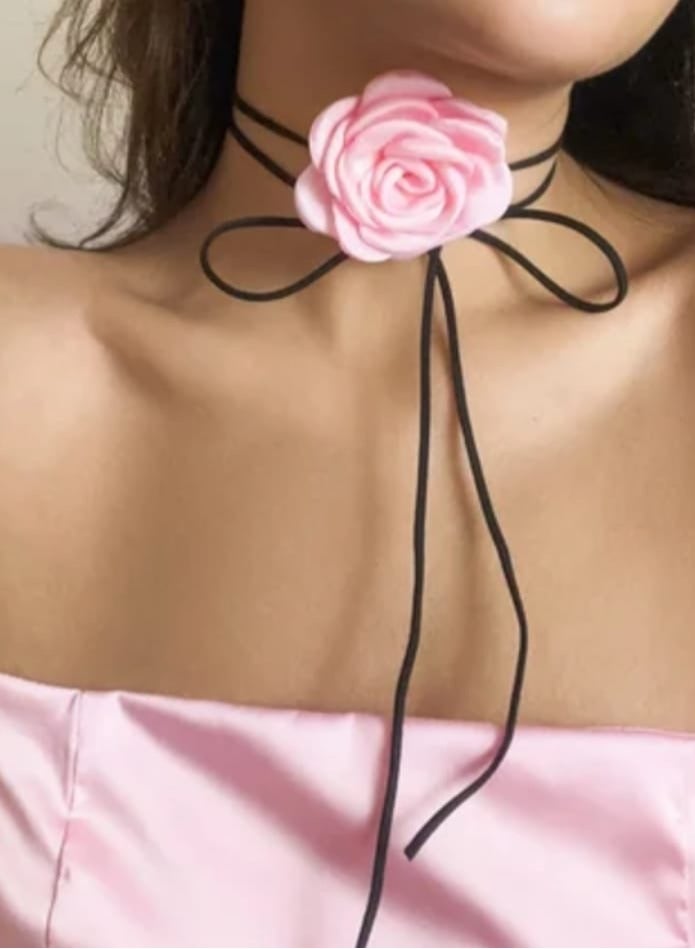 Rose Choker-Necklace In Pink - Image 2