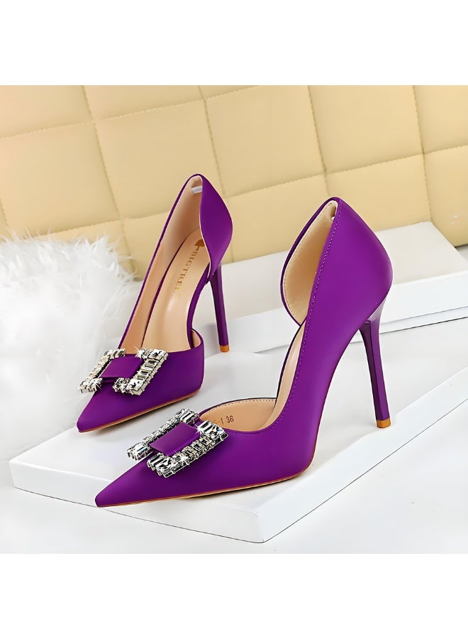 BIGTREE Women's Rhinestone Stiletto Pumps Closed Pointed Toe High Heels Party Dress Shoes Dark Purple 10.5CM - Image 1