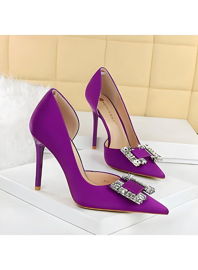 BIGTREE Women's Rhinestone Stiletto Pumps Closed Pointed Toe High Heels Party Dress Shoes Dark Purple 10.5CM - Image 2