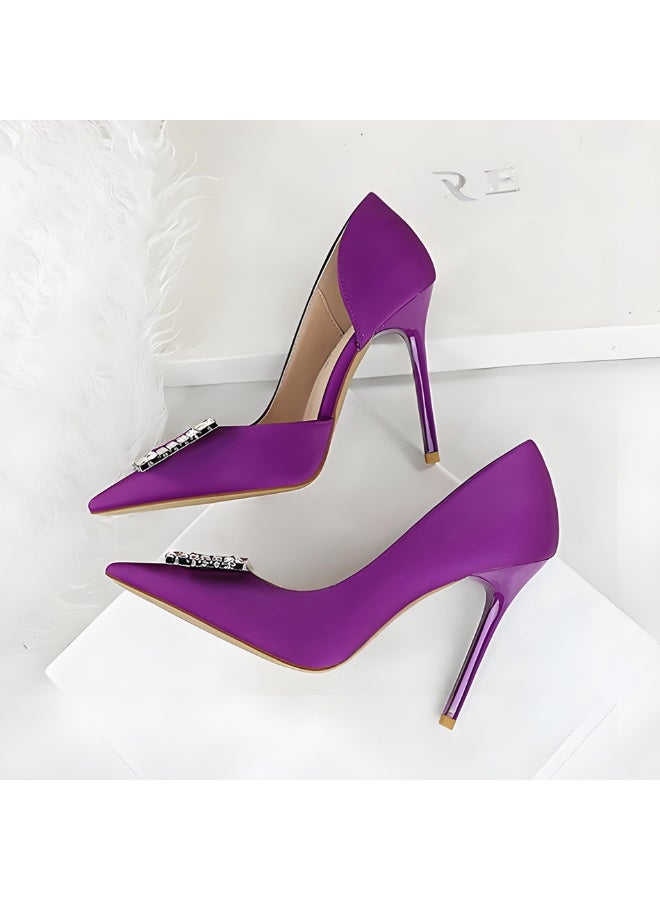BIGTREE Women's Rhinestone Stiletto Pumps Closed Pointed Toe High Heels Party Dress Shoes Dark Purple 10.5CM - Image 3