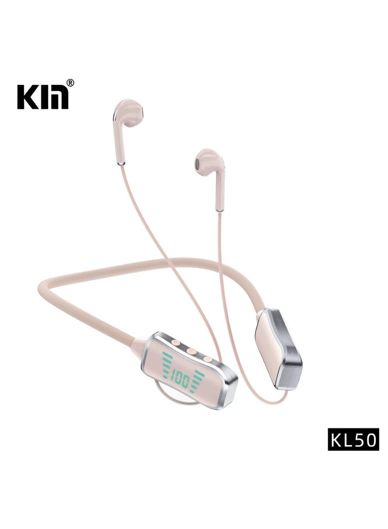 KIN Kin KL50 Bluetooth Neckband Earphones 48H Playtime With LED Display TF Card Slot Multi Functional Button Control Beige  - Image 2