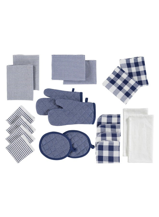 LANE LINEN LANE LINEN Flour Sack Dish Towels Set - 20 Pc Kitchen Towel Set with Kitchen Pot Holders and Oven Mitts,100% Cotton Kitchen Towels, Absorbent Dish Towels, Hand Towels for Kitchen - Indigo  - Image 1