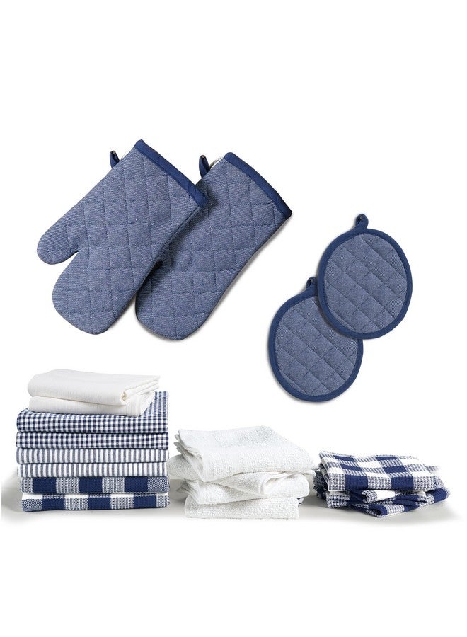 LANE LINEN LANE LINEN Flour Sack Dish Towels Set - 20 Pc Kitchen Towel Set with Kitchen Pot Holders and Oven Mitts,100% Cotton Kitchen Towels, Absorbent Dish Towels, Hand Towels for Kitchen - Indigo  - Image 2