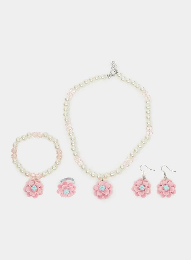 ستايلي مجموعة من 4 اعقاد خرز وخاتم مع سوار يد وأقراط