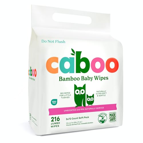 Caboo Baby Wipes, Made with Bamboo Viscose, Certified Made Safe Ingredients, Unscented Baby Wipes Good for Sensitive Skin, 72 Wipes Per Travel Pack, Total of 216 Wet Wipes - Image 1