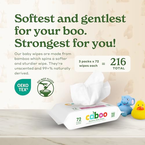 Caboo Baby Wipes, Made with Bamboo Viscose, Certified Made Safe Ingredients, Unscented Baby Wipes Good for Sensitive Skin, 72 Wipes Per Travel Pack, Total of 216 Wet Wipes - Image 2