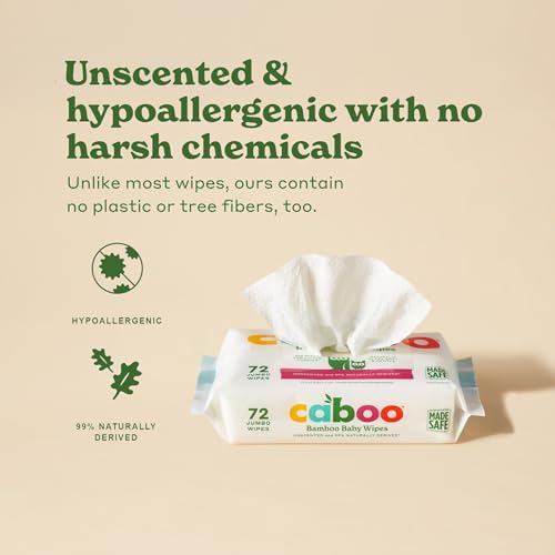 Caboo Baby Wipes, Made with Bamboo Viscose, Certified Made Safe Ingredients, Unscented Baby Wipes Good for Sensitive Skin, 72 Wipes Per Travel Pack, Total of 216 Wet Wipes - Image 4