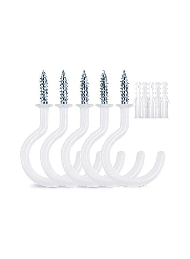 PROMASS promass 12 Pack|2.9 Inches Ceiling Hooks for Hanging Plants, Kitchen Utensils – Heavy Duty Screw-in Hooks for Hanging String Lights, Black & White Vinyl Coated Cup Hooks for Festive Decoration  - Image 1