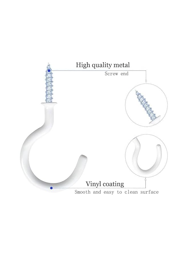 PROMASS promass 12 Pack|2.9 Inches Ceiling Hooks for Hanging Plants, Kitchen Utensils – Heavy Duty Screw-in Hooks for Hanging String Lights, Black & White Vinyl Coated Cup Hooks for Festive Decoration  - Image 2