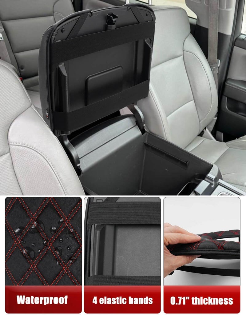 KBH Auto Center Console Cover Armrest Cushion Pads for Chevy Silverado, GMC Sierra 1500 2500 3500 2014-2018 & Tahoe Yukon Suburban 2015-2019, Bucket seat, PU Leather, Black-Red Double Stitch - Image 5
