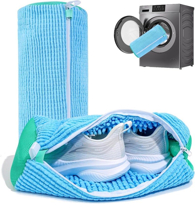 Glivary Shoe washing machine bag, Laundry shoe pouch for washer and dryer, Reusable and Durable Zipper Plush Washing Machine Bag for Sneakers, Delicates and Toys(Laundry Bag) (blue, pack of1) - Image 1