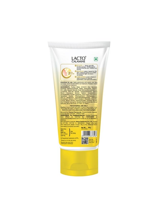 Lacto Calamine - Sunscreen Spf 50 | Pa +++ Sunscreen For Oily Skin | Uva - Uvb Sunscreen For Women And Men | With Kaolin Clay And Lemon Extracts | 50 G X 2 - Image 1