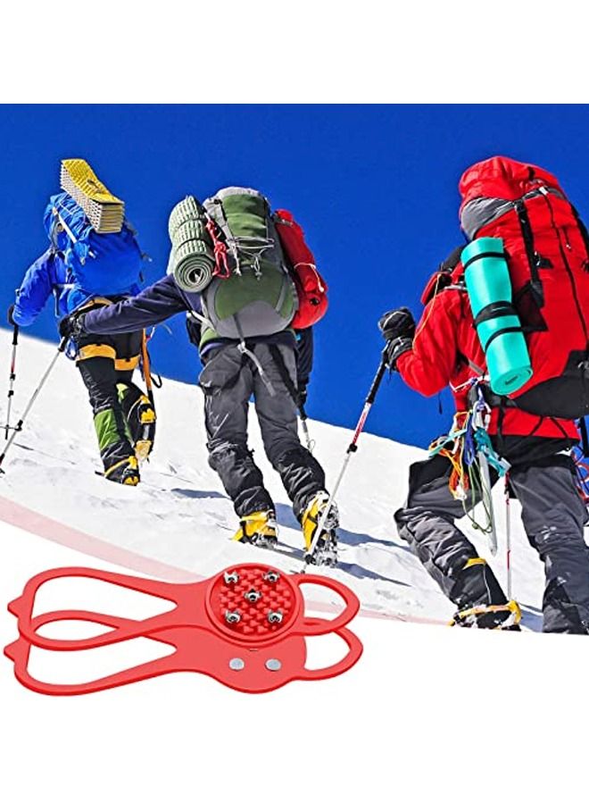 Excefore 2 Pair Ice Traction Cleat,Universal Non Slip Gripper Spikes, Durable Ice Snow Grips for Shoes, Durable Ice Cleats for Shoes (Red)  - Image 3