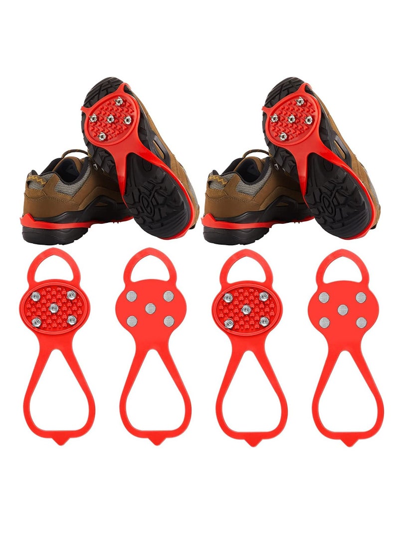 Excefore 2 Pair Ice Traction Cleat,Universal Non Slip Gripper Spikes, Durable Ice Snow Grips for Shoes, Durable Ice Cleats for Shoes (Red)  - Image 1