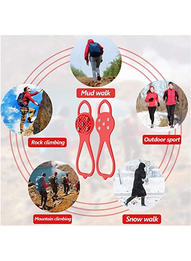 Excefore 2 Pair Ice Traction Cleat,Universal Non Slip Gripper Spikes, Durable Ice Snow Grips for Shoes, Durable Ice Cleats for Shoes (Red)  - Image 4