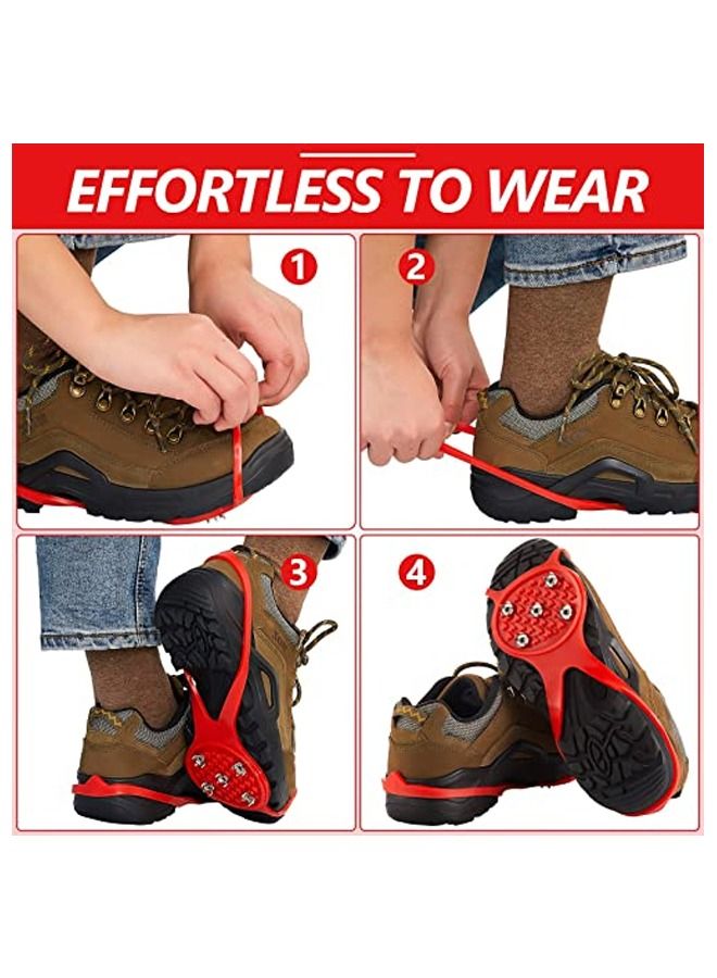 Excefore 2 Pair Ice Traction Cleat,Universal Non Slip Gripper Spikes, Durable Ice Snow Grips for Shoes, Durable Ice Cleats for Shoes (Red)  - Image 5