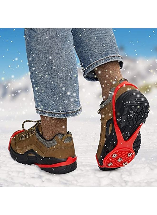 Excefore 2 Pair Ice Traction Cleat,Universal Non Slip Gripper Spikes, Durable Ice Snow Grips for Shoes, Durable Ice Cleats for Shoes (Red)  - Image 2