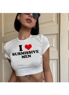 TouzModa Touz Moda I Love Submissive Printed White Crop  - Image 1