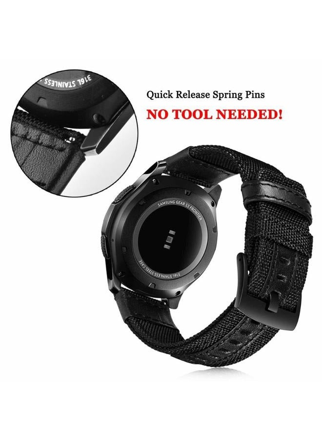 JBR Premium Nylon Weave Replacement Strap Canvas Fabric with Genuine Leather Quick Release Military Field Watch Band Unisex, Choice of Color and Width 20mm, 22mm, 24mm (Black, 22mm) - Image 2