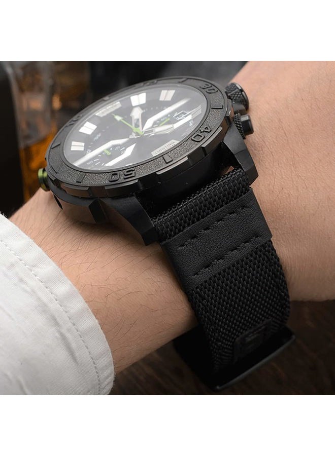 JBR Premium Nylon Weave Replacement Strap Canvas Fabric with Genuine Leather Quick Release Military Field Watch Band Unisex, Choice of Color and Width 20mm, 22mm, 24mm (Black, 22mm) - Image 3