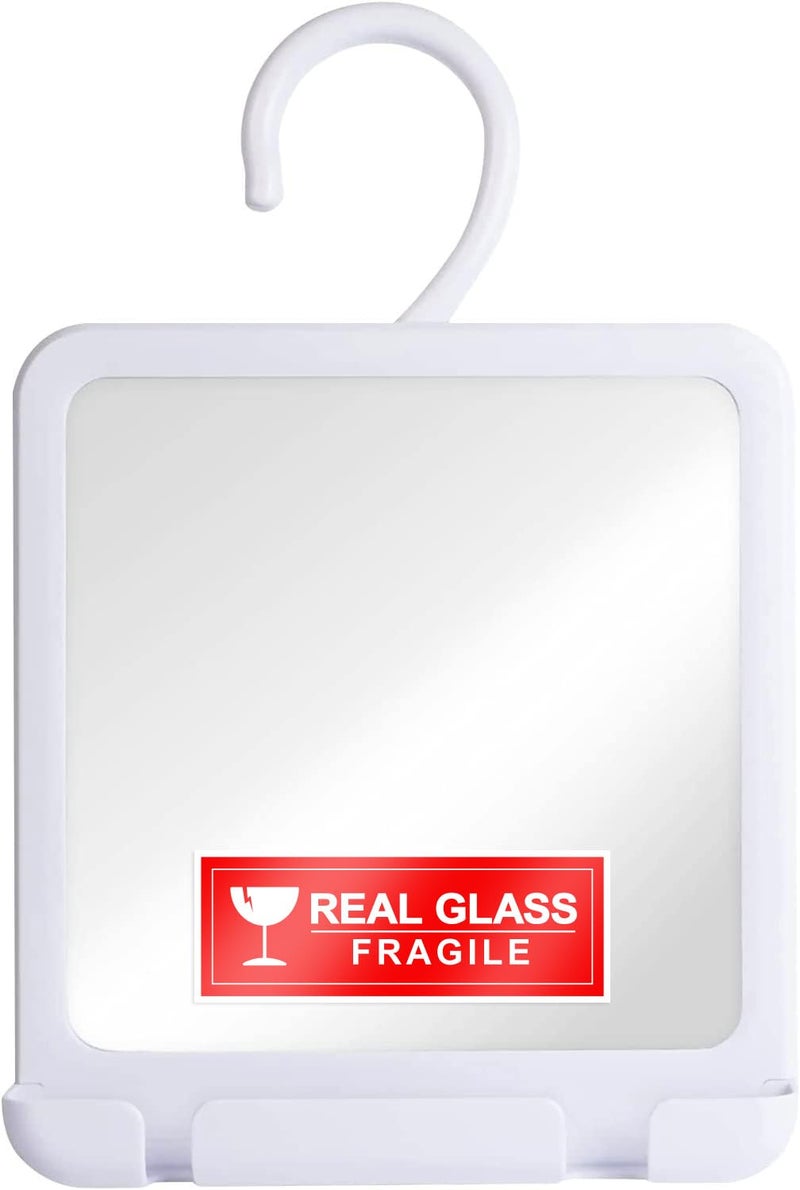 Real Glass Hanging Shower Mirror for DistortionFree Shaving Fogless Mirror with Razor Holder 360 Adjustable Hook Fill Back Reservoir with Hot Water for AntiFog Shave 8 x 7 White