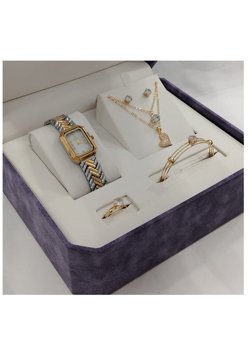 Generic Soft and elegant women's sets, zircon, steel watch 