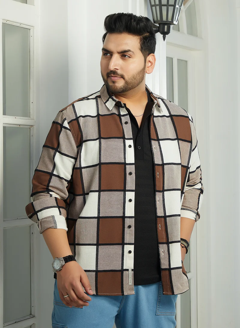 Instafab Plus Instafab Plus Men's Russet Brown Outlined-Buffalo Regular Shirt For Casual Wear | Spread Collar | Long Cuffed Sleeves | Button Closure | Plus Size Shirt Crafted With Comfort Fit For Everyday Wear